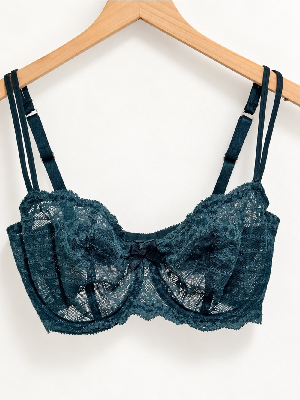 Chantelle Teal Floral Lace Underwire Bra 32DDD 32F Green Blue Lingerie 3085